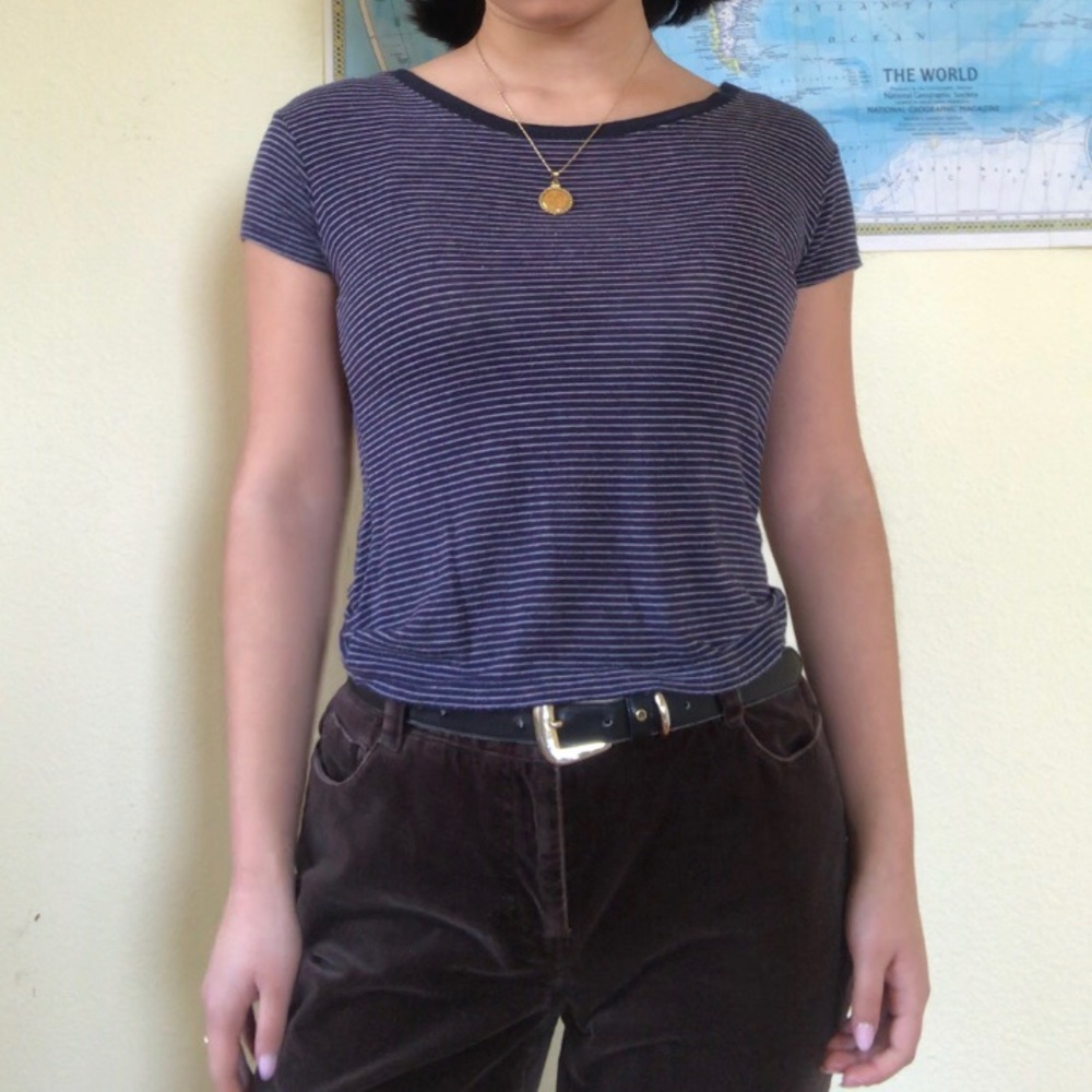 Brandy Melville Striped Navy Tee T-shirt Gray Top